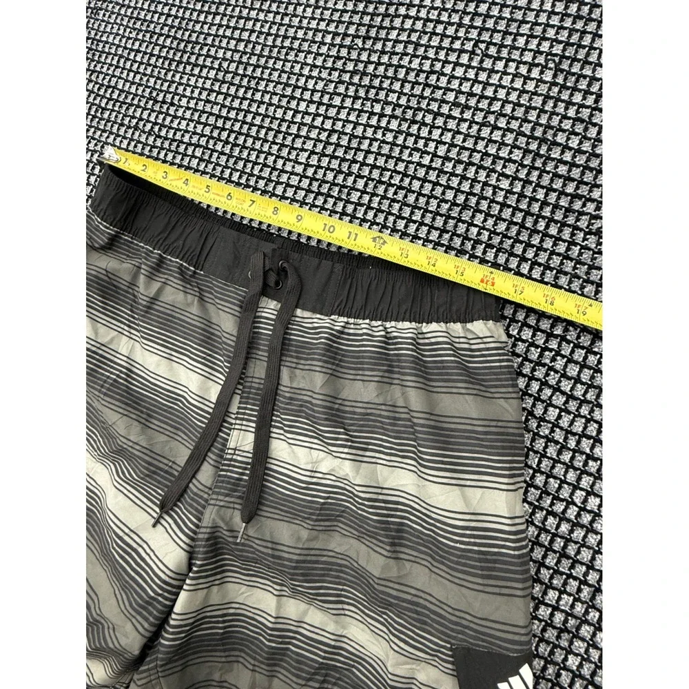 Adidas Board Shorts Mens XL Black Grey Excellent Striped Mesh Lined‎ Swim Trunks